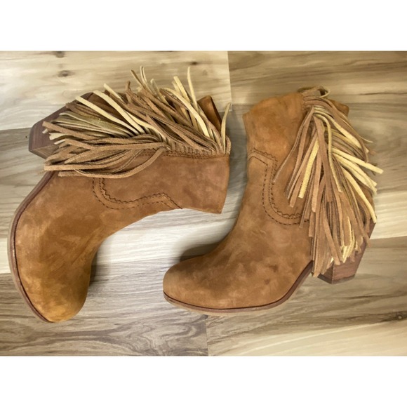 Sam Edelman Shoes - Sam Edelman Louie Tan Suede Fringe Ankle Boots Western Booties 7 Country Cowgirl